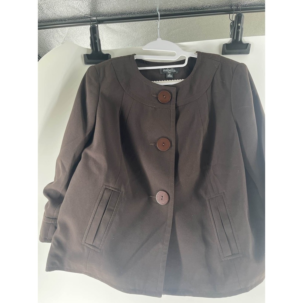Isabella Suits Brown Cropped Collarless Button Front Blazer Jacket Womens 14